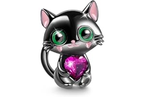 GNOCE Chat Noir étreignant Coeur Pierres Précieuses Breloque Perle En Argent Sterling Fit Bracelet/Collier Bijoux Cadeau Pour Femmes Filles Fille Hommes