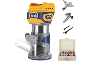 Cordless Compact Router, Mellif Brushless Palm Trimmer Route Compatible with Dewalt 18V Battery(NO Battery) 28,000RPM 600W w/Fixed Base, 12PCS 1/4" Router Bits, 5 Speeds, Roller Guide, Dust Hood