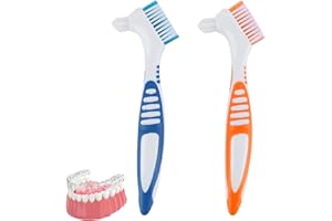 GBULTR Denture Brush 2 Pack,Retainer Brush, Premium Hygiene Denture Cleaner Set for Denture Care, Denture Cleanser Tool with Multi-Layered Bristles,False Teeth Brush with Ergonomic Rubber Handle