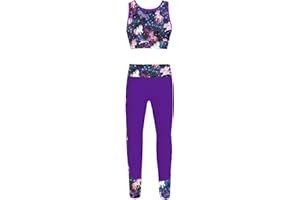 Hansber Kids Girls Printed Crop Tops and Leggings Set Athletic Outfits Dance Gym Yoga Activewears
