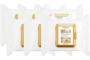 L'OREAL PARIS L'Oréal Paris Age Perfect Cleansing Wipes, Pack of 6 (25x Wipes Per Pack), Cleansing Wipes designed for Mature Skin, Formulated with Pro-Calcium & Sweet Almond Oil, Cleanse & Revive Skin, 6x 25 Wipes