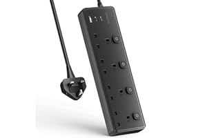 AODENG Extension Lead with 3 USB Slots(30W),4 Way Sockets Outlets Ports Extension Cable with 4 Individual Switches Surge Protected，Wall Mountable Extension Socket for Home,Office,School,2M,Black