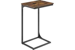 VASAGLE C-Shaped Side Table, Bedside Table, Sofa Side Table, with Metal Frame, Industrial, for Living Room, Bedroom, Rustic Brown and Black LET353B01