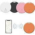 4 Pack Bluetooth Key Finder Locator, Mini Anti Lost Item Finder Tag Key Tracker Alarm For Pet, Key, Wallet, Luggage, Compatible With Ios And Android, with Key Ring (White, Black, Pink, Oranger, Round)