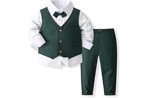 Volunboy Trajes para Bebé Niños de Boda, Bautizo Conjunto de Chaleco, Camisa, Pantalón, Pajarita