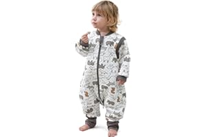 MIKAFEN Saco de dormir para bebé con pies, 2.0 TOG, 100% algodón, saco de dormir para niños durante todo el año, con mangas extraíbles, saco de dormir con pipas, Animal18-36 meses