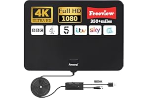 AMAZQI Indoor TV Aerial - 350+ Miles Long Range,Digital TV Aerial for Freeview TV,4K Antenna with Signal Amplifier and 5M Cable - Work for All Types TV