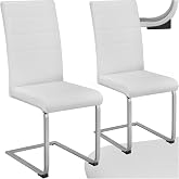 Tectake&reg; Upholstered Dining Chairs, Padded 2 Inches, Leatherette, Set of 2 | High Back, C-Shaped Steel Frame, Easy Assembly,