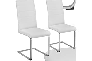 ‎TECTAKE tectake® 2er Set Esszimmerstühle modern, ergonomischer Stuhl für Esszimmer, Besucherstuhl, Möbel für Küche, Esstisch, Küchenstühle, Freischwinger Essstühle, hohe Rückenlehne - weiß
