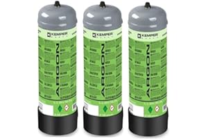 KEMPER – Pack 3 botellas de gas argón puro 110 bar 2,2 litros Soldadura semiautomática MIG-Bonbon Gas Gran capacidad Desechable
