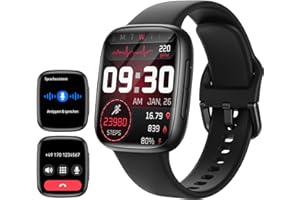 Smartwatch Herren mit Bluetooth Anrufe & KI, 1,85″ AMOLED Touchscreen Fitnessuhr mit Herzfrequenz, SpO2, Schlaf- und Stressüberwachung,100+ Sportmodi,3ATM Wasserdicht Smart Watch für Android & iOS
