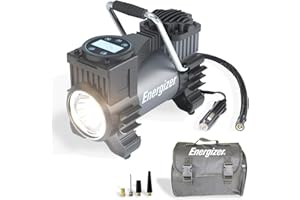 Energizer Air Compressor Portable Tire Inflator, 12V DC Air Pump for Car Tires with Digital Tire Pressure Gauge, 120 Max PSI, Preset Pressure Feature, LED, Digital Display - Includes Storage Bag