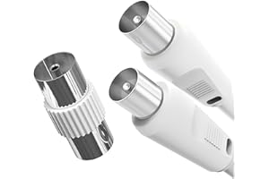 D.A.Y. Republic 5m TV Aerial Coax Cable with Female Adapter - Coaxial Satellite Antenna AV Lead Male to RF Connector Extension Silver FreeView, FreeSat, Sky Box, BT