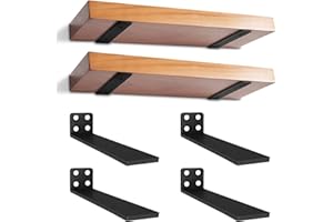 YFCVIP 4 Pzs Escuadras para Estanterias, 20cm Soportes para Estanterías, Escuadras Metalicas, Soportes Balda Flotante Pared de Estantería para Cocina | Dormitorio | Estudio (Negra)