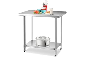GIANTEX Mesa de Trabajo de Acero Inoxidablede 2 Niveles, Mesa de Operación con Pies Ajustables para Cocina, Restaurante, Plateado (92 x 61 x 90 cm)