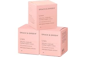 GRACE AND GREEN Grace & Green - Cotton Panty Liners - Ultra Thin - Organic Bamboo - Biodegradable Packaging - Individually Wrapped - Sustainable - 72x Liners