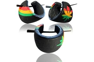 CHICNET Chic-Net Canapa Reggae orecchini a cerchio in legno rosso giallo verde orecchini pin Pin Orecchini Legno Corno perno nero 16 millimetri