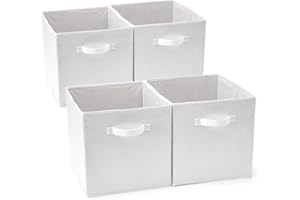 EZOWARE Set of 4 Storage Cubes, Foldable Fabric Organizer Basket Bin Boxes With Handles for Baby Kids Toy Nursery Room Home Closet Drawers - 33 x 37 x 33cm / White