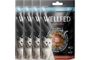 PET-INTEREST LOVE IN ACTION WELLFED Fish&Chicken CAT F.D (Frozen Dried) Ricco in Proteine - Gusto Delizioso - Perfetto per le Ricompense - Confezione da 4 (4 x 24 g) - Snack - 100% Carne Fresca - Senza Zucchero