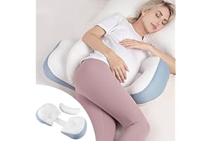 Chilling Home Almohada de Embarazo para Dormir, Almohada para Dormir de Lado para el Abdomen, Almohada Corporal Ajustable y portátil para Mujeres y Dormir de Lado con Funda Transpirable (Azul)