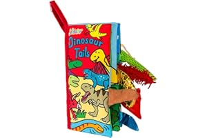 HECCEI Baby Cloth Book, Soft Crinkle Books with Animals Tail Activity Toddler Early Development Interactive Sensory Books for Babies Infant Toddler (Dinosaur Tails)