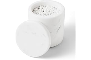WORHE Marble Canister Natural Marble Cotton Bud Dispenser with Lid Large Capacity Cotton Pad Holder for Cotton Swab, Cotton Ball, Makeup Pad, Bath Salt White (WH051)
