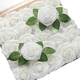 PIQIUQIU 25 Pieces Artificial Foam Roses Artificial Roses Foam Roses for DIY Wedding Bridal Bouquets Home Decoration (White)