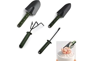 SacJkt Gartenwerkzeug Set, 4-Teiliges Gartenwerkzeug aus Edelstahl mit Griffen Plastik, Gartengeräte Kit Mini Blumenkelle Gartenschaufel Harke Dreizack Klein für Pflanzen und Gartenarbeit