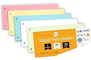 ‎PERFECT IDEAZ perfect line - 100 Trennstreifen für Ordner A4, Trennblätter aus Recycling-Karton, Trapez-Form, 5 Farben, 2 fach gelocht, Made in Germany, Blauer Engel zertifiziert