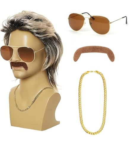 QSZHSL 4 Pcs Ensemble de Costume Hippie, Perruque Afro Funky, Lunettes de Soleil, Collier et Moustache pour Homme et Femme, Accessoires pour Fêtes à Thème, Festivals et Déguisements QSZHSL 4 Pcs Ensemble de Costume Hippie, Perruque Afro Funky, Lunettes de Soleil, Collier et Moustache pour Homme et Femme, Accessoires pour Fêtes à Thème, Festivals et Déguisements