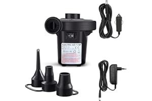 Pompe à Air Électrique Gonfleur Dégonfleur, Rhorawill Pompe Electrique avec 3 Buses, AC 240V/DC 12V Pompe à air électrique pour Matelas Pneumatique, Matelas Gonflables, Pataugeoire,Anneau de Natation
