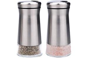 BONRIS Salière et poivrière en Acier Inoxydable avec Fond en Verre et Trous de versement réglables