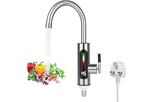 NASTOPEE Instant Hot Water Tap, Electric Tap UK Plug, 220V 3000W Electric Hot and Cold Mixer Water Faucet with LED Digital Display for Kitchen Bathroom