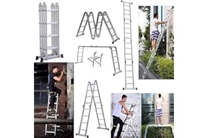 FEIDAK 4.7m Multi Purpose Ladder Aluminum 14-in-1 Folding Ladder with 1 Tool Tray 4x4 Step 15.5ft Combination Ladder Extension Ladder Heavy Duty 150kg Load Capacity EN131 Certificate