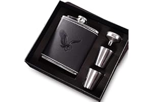 CRYSTALJ Flasque Alcool gainé de cuir en acier inoxydable Parfait pour 7oz/200ml Cadeaux Hommes anniversaire Anniversaire (Noir)