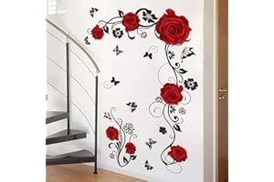 HGDESIGN® Tatuaż ścienny, naklejka ścienna, czerwone róże, pnącze kwiatów, do salonu, sypialni, dekoracja ścienna, samoprzylepna (czerwona)