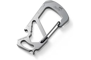 KeyUnity Portachiavi con Moschettone, Portachiavi Multiuso in Acciaio Inossidabile, Gancio a Scatto 7 in 1 a Sgancio Rapido, Chiave Inglese, Cacciavite