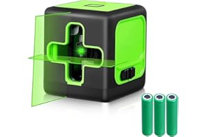 BIPOCKE Laser Level 360°Self Leveling, Green Beam Leveler Tool with Horizontal and Vertical Cross-Line with Battery Waterproof for Hanging Pictures, Floor Tile, Home Renovation Indoor Outdoor Use