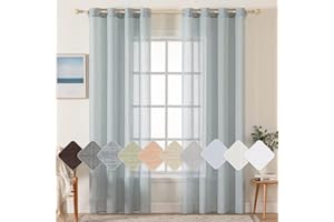 MIULEE Sheer zestaw 2 zasłon z woalu, zasłony lniane z oczkami, przezroczyste zasłony z oczkami, do salonu, zasłony okienne, przepuszczające światło, dekoracyjne zasłony do sypialni, 140 x 245 (wys.szer.), szaro-niebieskie