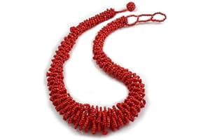 Avalaya Statement Brick Red Glass Bead and Semiprecious Chunky Necklace - 50cm Long/ 3cm Ext