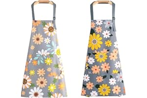 XUANYIJIE Kitchen Aprons for Women Men 2 Pack Adjustable Waterproof Cooking Apron with Pockets, Chef Aprons for Cooking Baking Gardening BBQ 2pcs