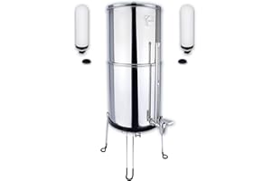 NEWTON Premium Gravity Water Filter System with Heavy Metal and Fluoride Removal | Reduces Limescale | 12L Capacity System with 2x Filter Candles, Stainless Steel Stand & Sight Glass Tap