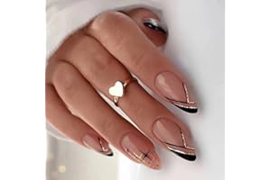 JUSTOTRY 24 Stück Glitter Mandel Nägel Zum Aufkleben Kurz mit Star,Schwarz French Künstliche Nägel,Stiletto Kunstnägel Press on Nails mit Kleber,Acryl Fingernägel Fake Nails Mittel für Frauen