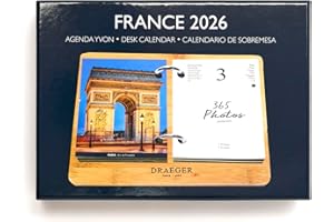 DRAEGER PARIS 1886 - Agenda sur Socle 20x15 cm 2026 - Thème France - 12 Mois - Vue Jour ou Semaine - Papier FSC de Qualité pour Écriture Confortable - Illustrations Détachables Élégantes
