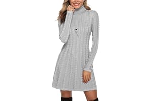 Gyabnw Vestito Casual Donna Invernale in Maglione Abito Vita Alta Elegante in Girocollo di Orlo Svasato Abito Linea A in Maglia al Ginocchio Caldo di Moda Treccia Ritorta