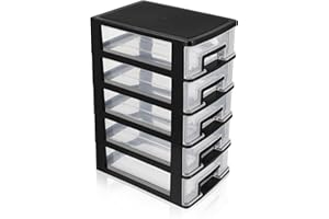 Healeved Plastic Storage Drawers Units - 5 Drawer Plastic Storage Drawer Tower, Table Top Organiser for Organizing Office Crafts and Household Items(31X21X15cm)