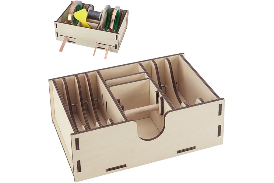 AHANDMAKER Wooden Copper Foil Dispenser, Burlywood Foil Tape Dispenser Tape Holder Aluminum Foil Storage Box for DIY Crafts Art Tools Organizer, 6x9x3 Inches