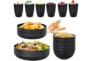 Hoidokly Set di Stoviglie da Campeggio, 24 Pezzi di Stoviglie da Picnic di Stoviglie,Set Piatti e Posate per Campeggiocon Piatto,Ciotola e Tazza, per Picnic,Campeggio, Cucina Partito Barbecue-Nero