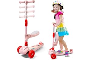 kramow Patinete para Niños 3 Niños, Patinete para Niña 3 Ruedas con Asiento, Rueda de Destello, Manillar Regulable en Altura, Juguete Exterior Regalo Niño Niña 3 4 5 6 7 8 años