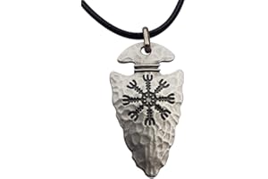 EUROFUSIONI Punta di freccia Ciondolo collana VIKINGS. Runa scudo vichinga di Protezione Vegvisir. Talismano celtico nordico placcato argento. Idea Regalo appassionati Fantasy Cosplay. Gioiello artigianale